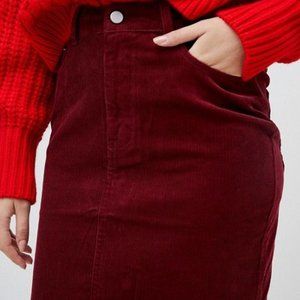 ASOS DESIGN cord pencil skirt in berry